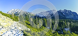 Panorama of Popradske lake, Popradske pleso, very popular hiking destination in High Tatras National park, Slovakia.