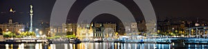 Panorama of Port at Barcelona in night