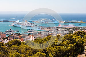 Panorama of the port with cruise liners in Palma de Mallorca