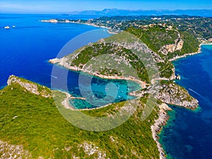 Panorama of Porto Timoni beach at Greek island Corfu