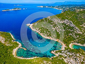 Panorama of Porto Timoni beach at Greek island Corfu