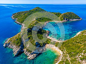 Panorama of Porto Timoni beach at Greek island Corfu