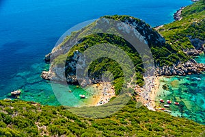 Panorama of Porto Timoni beach at Greek island Corfu