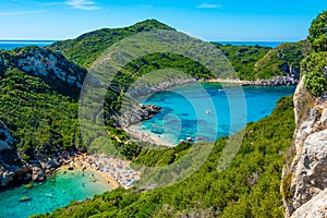 Panorama of Porto Timoni beach at Greek island Corfu