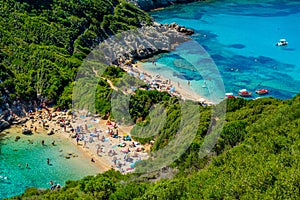Panorama of Porto Timoni beach at Greek island Corfu