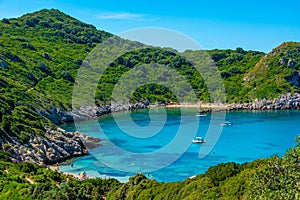 Panorama of Porto Timoni beach at Greek island Corfu