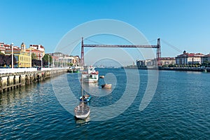 Panorama of Portugalete and Getxo with Hanging Bridge of Bizkaia, Basque Country, Spain