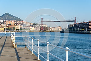 Panorama of Portugalete and Getxo with Hanging Bridge of Bizkaia, Basque Country, Spain photo