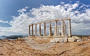 Panorama of Poseidon temple, Sounio, Greece