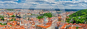 Panorama of Prague city. Aerial panoramic view of Prague Old Town