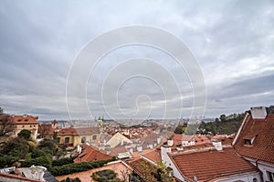 Panorama of Prague, Czech Republic, seen from the top of the castle, during an autumn cloudy afternoon.