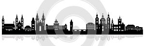 Panorama of Prague flat style vector illustration. Cartoon Prague architecture symbols and objects.