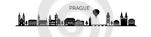 Panorama of Prague flat style vector illustration. Cartoon Prague architecture symbols and objects. Prague city skyline vector bac
