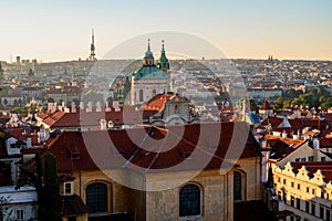 Panorama of Prague Lesser town, St. Nikolas church and historical buildings