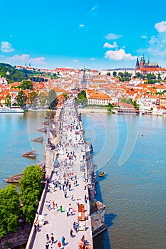 Panorama of Prague from the Old Town Bridge Tower, Czech Republic.