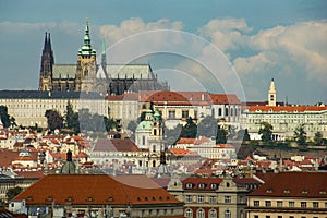 Panorama of Prague roofs and St. Vitus cathedral