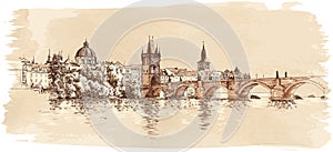 Panorama of Prague. View of Charles Bridge