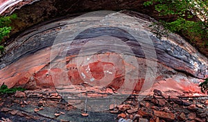 Panorama of Prehistoric paintings on a cliff in the northeast of the country in Ubon Ratchathani ,Thailand.