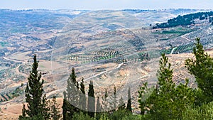 Panorama Promised Land from Mount Nebo in winter