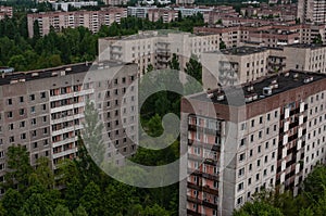 Panorama of Prypiat city, Chernobyl exclusion Zone. Chernobyl Nuclear Power Plant Zone of Alienation in Ukraine