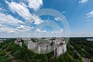 Panorama of Prypiat city, Chernobyl exclusion Zone. Chernobyl Nuclear Power Plant Zone of Alienation in Ukraine