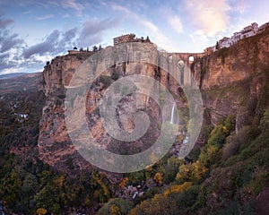 Panorama of Puente Nuevo Bridge and Ronda in the Morning, Andalusia, Spain photo