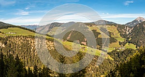 Panorama of the Puster valley in Italian Dolomites Alps, South Tyrol, Italy photo