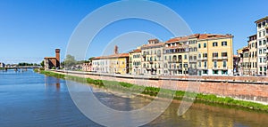 Panorama of the quayside at the Arno river in Pisa