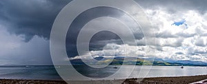 Panorama of rain storm over North Wales Coast