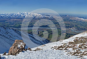 Panorama of Rakaia River Valley from Top of Mount Hutt