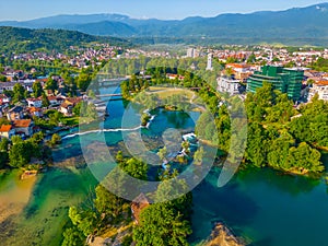 Panorama of rapids on river una in Bosnian town Bihac photo