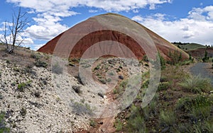 Panorama of the red hill on Red Scar Knoll Trail in the Painted Hills Unit, John Day Fossil Beds National Monument, Oregon, USA