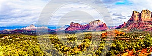 Panorama of the Red Rocks in the Munds Mountain Range, and Thunder Mountain in the distant, near the town of Sedona