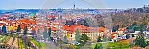 Panorama of red roofs of Prague from Large Strahov Garden, Czech Republic