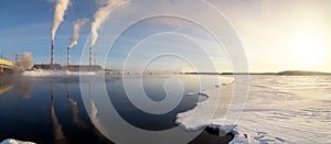 Panorama of Reftinsky reservoir with power plant, Russia, Ural