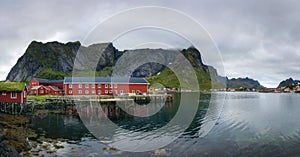 Panorama of Reine fishing village on Lofoten islands in Norway