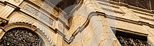 Panorama of remarkable architecture, building details at Muizz Street in Old Cairo