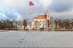 Panorama of renovated central square in Vilnius city.