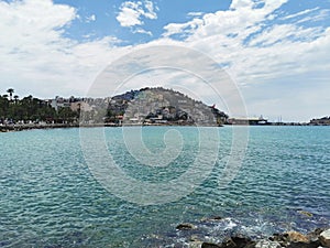 Panorama of the resort town of Kusadasi and the Aegean Sea. Turkey.