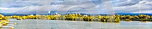 Panorama of the Rhine river between Mainz and Wiesbaden in Germany