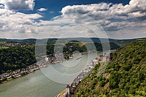Panorama of the Rhine River Valley with Castle Katz