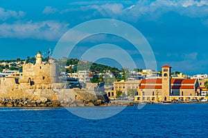 Panorama of Rhodes with Saint Nicholas Fortress and Church of th