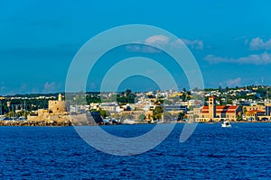 Panorama of Rhodes with Saint Nicholas Fortress and Church of th