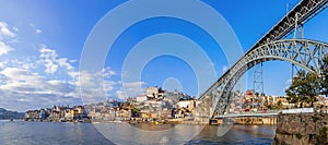 Panorama of the Ribeira District, the Douro River and iconic Dom Luis I bridge