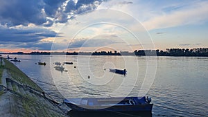 Panorama of the river Danube in Belgrade with boats