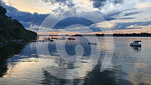 Panorama of the river Danube in Belgrade with boats