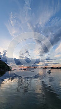 Panorama of the river Danube in Belgrade with boats