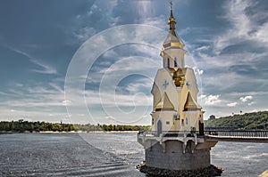 Panorama of the river dnepr with bridges and church at Kiev