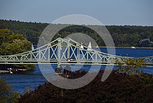 Panorama at the River Havel  Bridge Glienicker Bruecke  Lake Wannsee in Autumn  Zehlendorf  Berlin