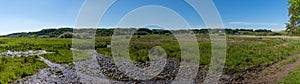 Panorama of river and heath landscape in Rebild National Park in northern Denmark